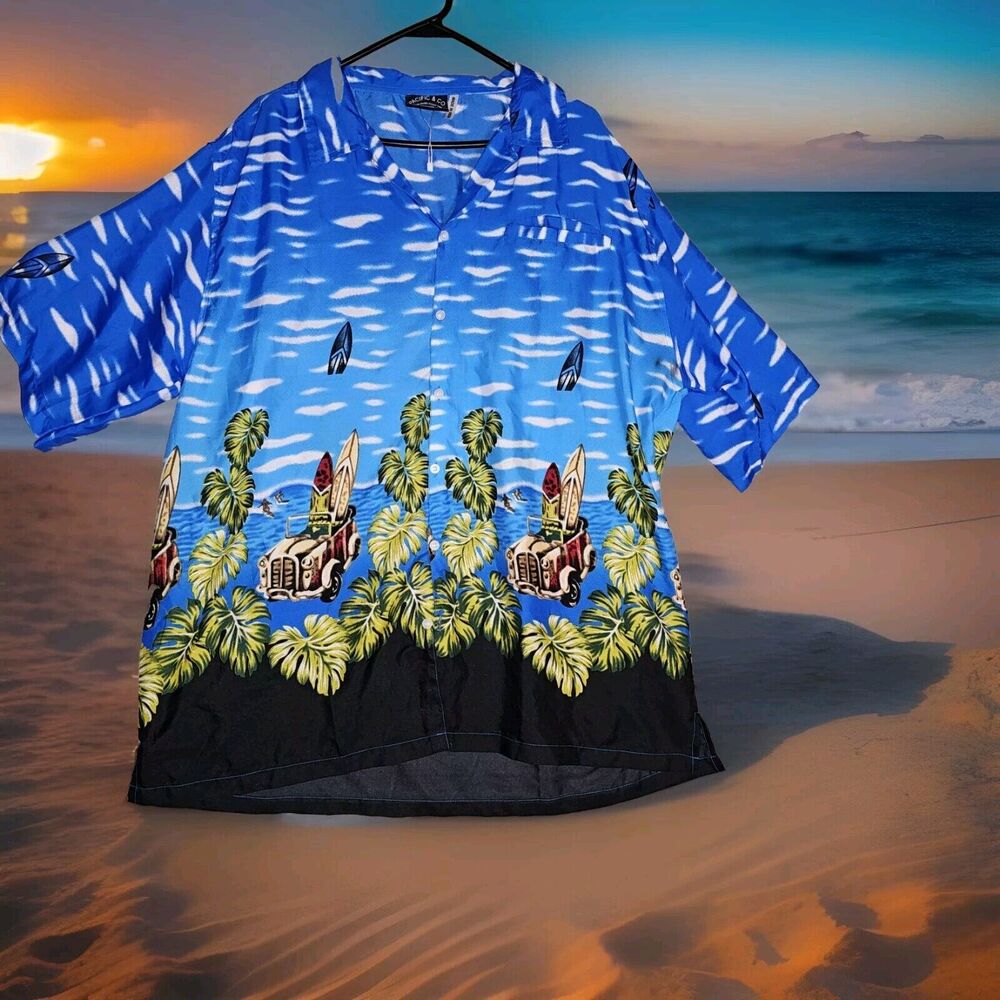 PACIFIC & CO Bright Hawaiian Shirt Mens 2XL Beach Vacation Trucks Lightweight